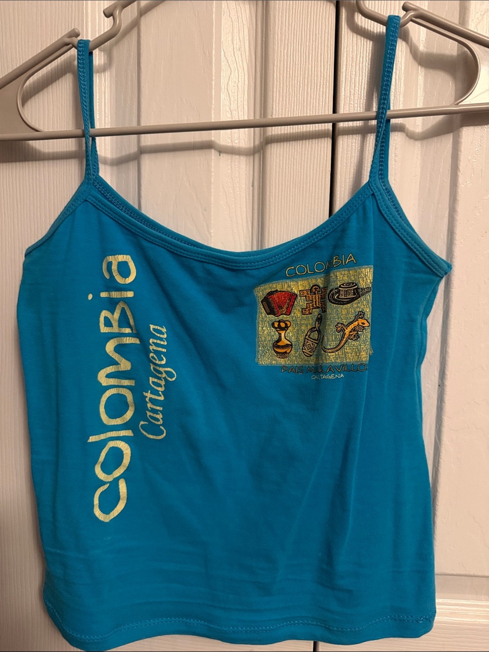 Colombia Cartagena Graphic Spaghetti-Strap Tank Top - Turquoise
